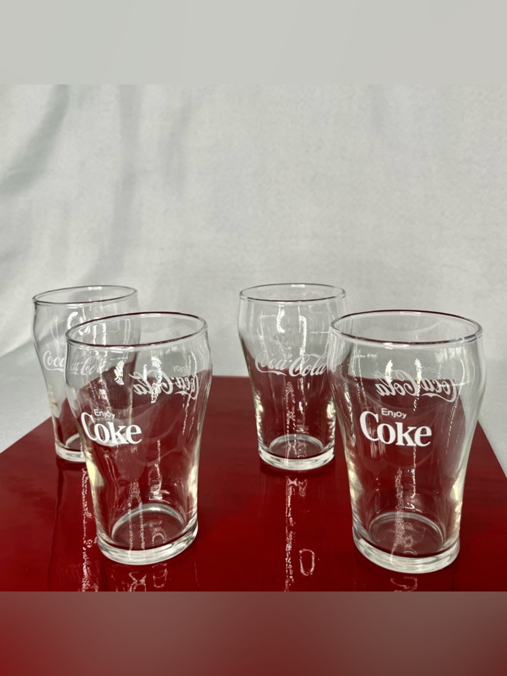 🥤 Vintage Coca-Cola “Enjoy Coke” Glasses – Set of 4 – Clear Tumbler Style